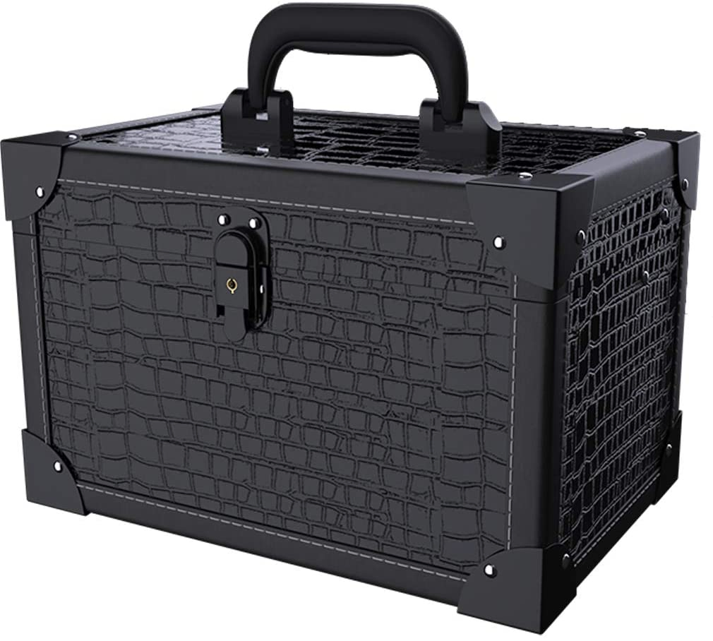 Caja de maquillaje de cuero con cerradura, estuche de belleza de viaje, maletín cosmético
