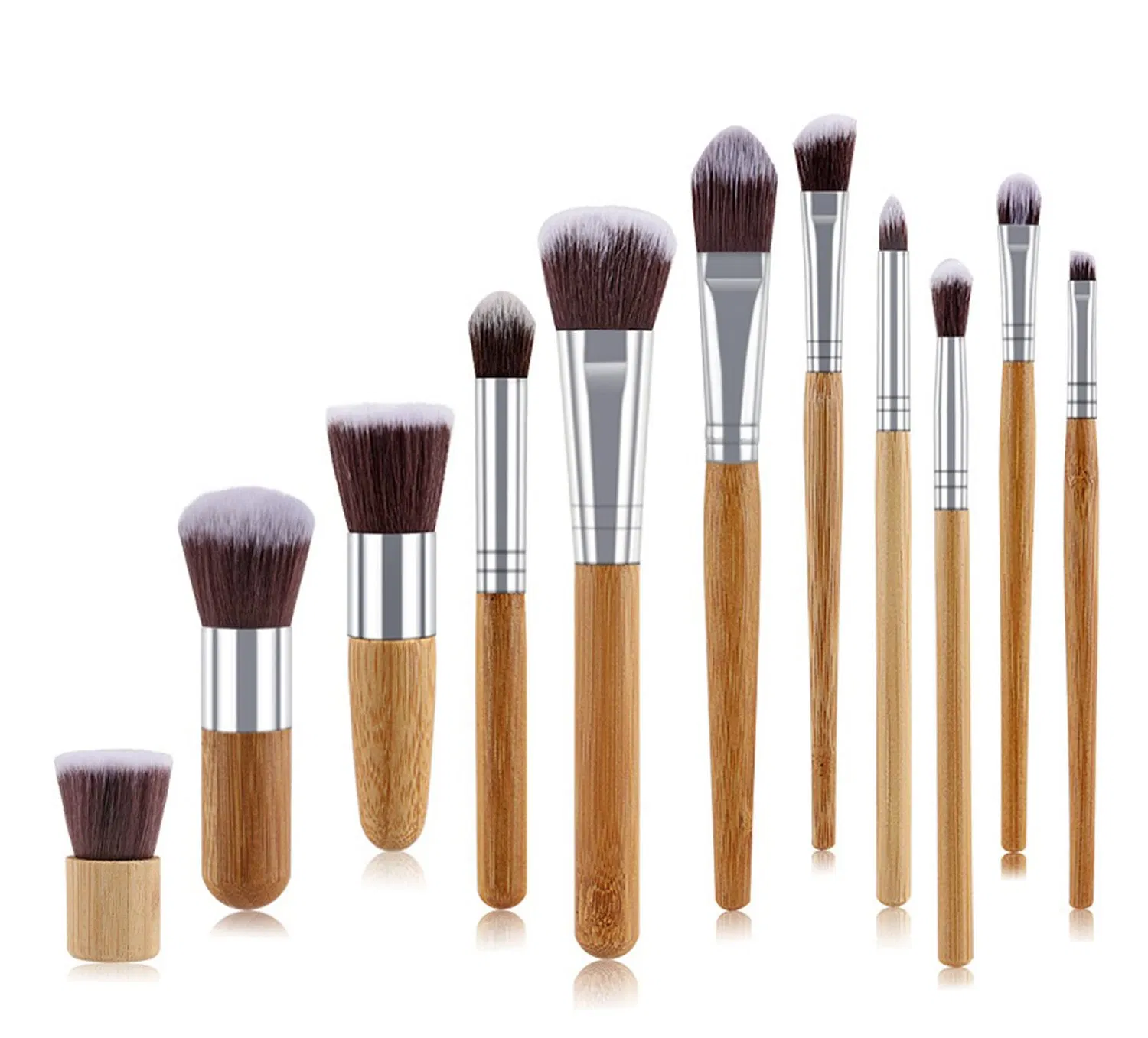 Juego de brochas de maquillaje sintéticas de bambú 11PCS para base, polvo, difuminado, corrector, sombras de ojos, rubor, cosméticos