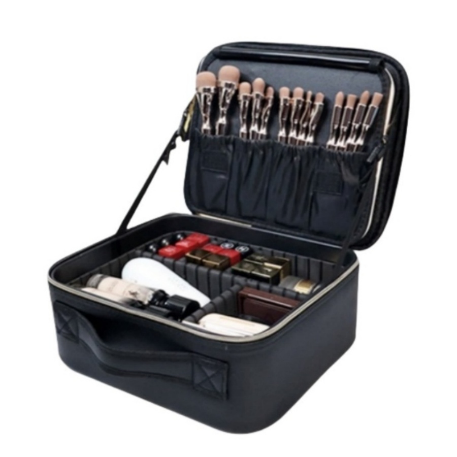 Caja de cosméticos para maquillaje de moda femenina de uso doméstico con cepillos, maleta de viaje con espejo de luz LED