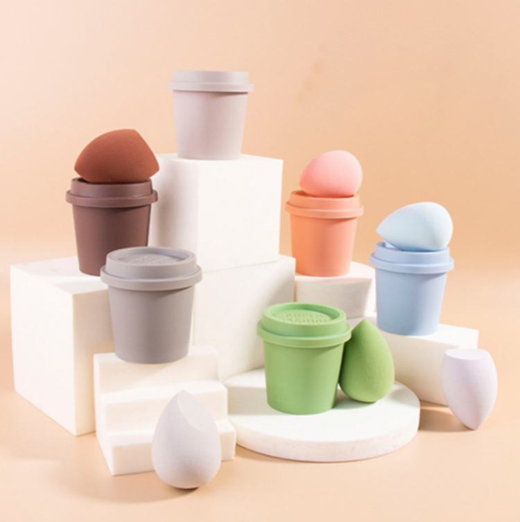 Esponja de maquillaje personalizada Beauty Egg, esponja de maquillaje libre de látex en forma de taza de café