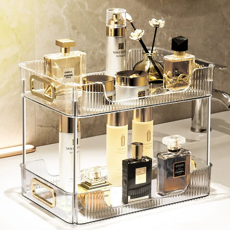 Organizador de Maquillaje Moderno de Plástico Transparente Ecológico, Caja de Almacenamiento Cosmético Apilable