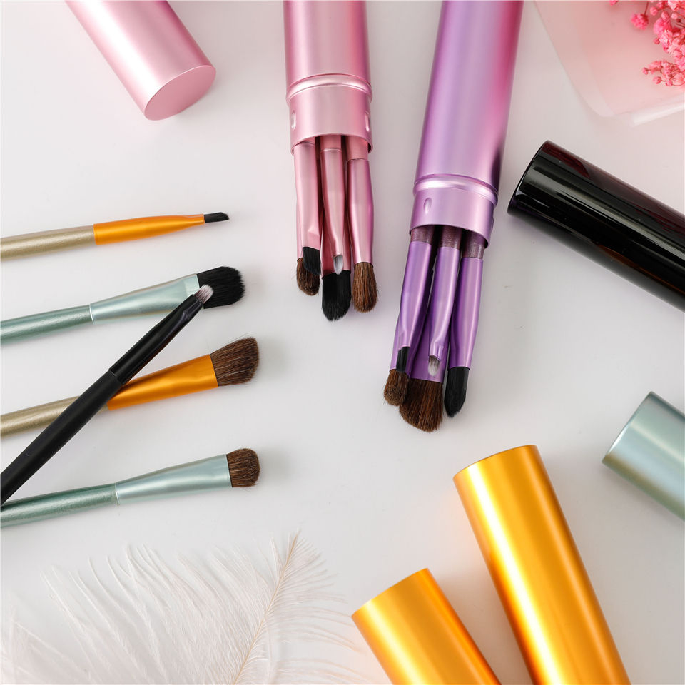 Juego de brochas de maquillaje para ojos portátil y mini, brocha de sombra de ojos, delineador y cejas