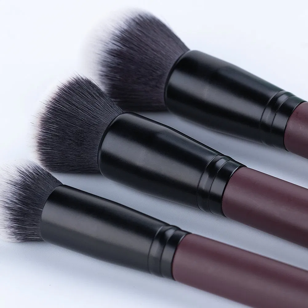 11PCS Conjunto de brochas de maquillaje de pelo sintético suave y denso para rostro/ojos con mango de madera
