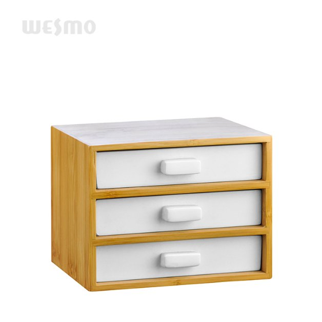 Espejo cosmético de madera de bambú organizador de escritorio
