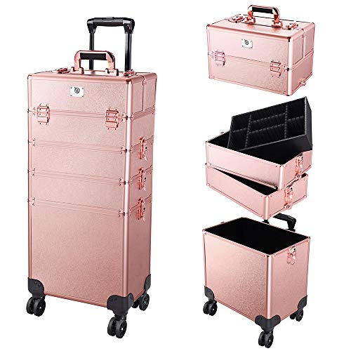 Caja de maquillaje rodante con cerradura, carro de artista, maleta de viaje, estuche cosmético