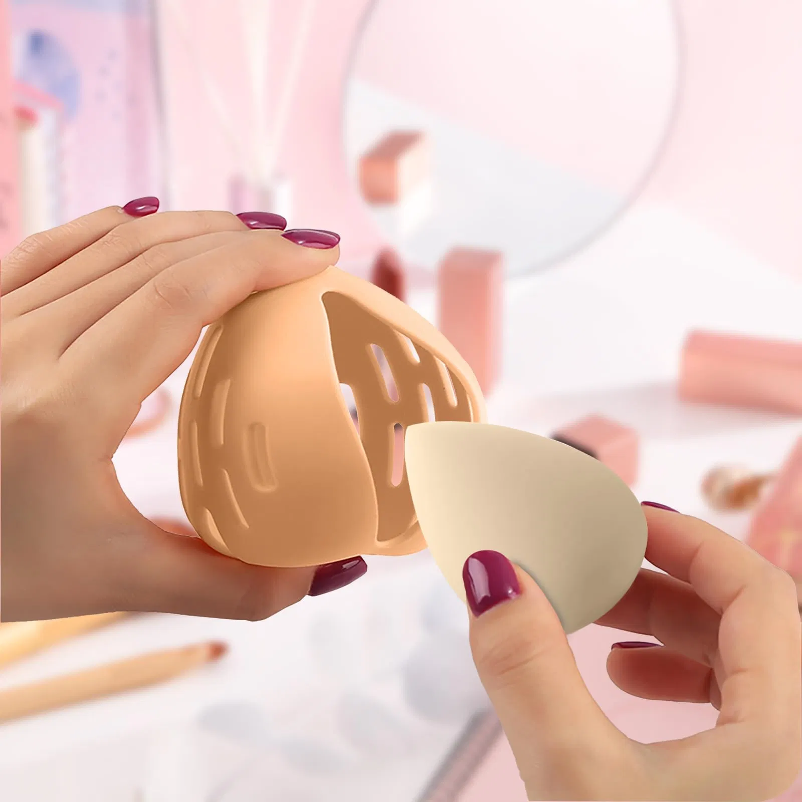 Estuche de almacenamiento para esponja de maquillaje en forma de cápsula