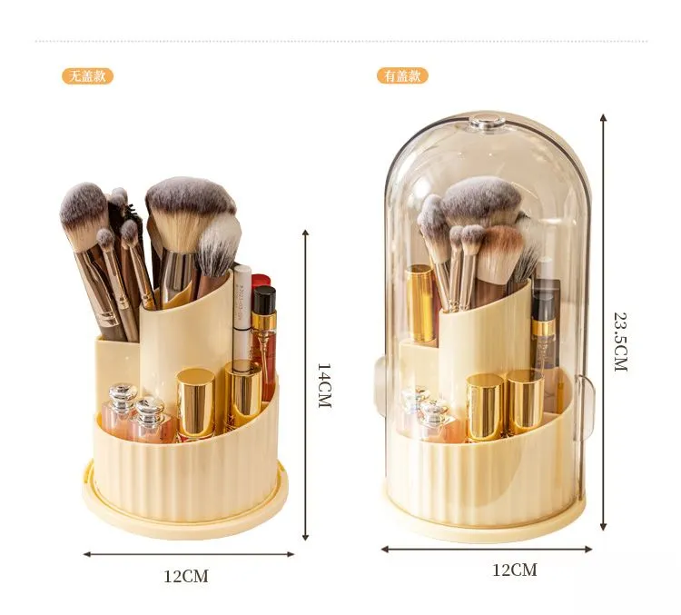 Caja de almacenamiento cosmético a prueba de polvo: gran capacidad, soporte giratorio a prueba de polvo para brochas de maquillaje, ideal como soporte para bolígrafos en el tocador