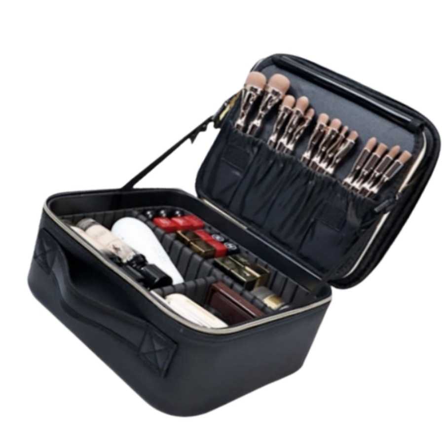 Caja de cosméticos para maquillaje de moda femenina de uso doméstico con cepillos, maleta de viaje con espejo de luz LED