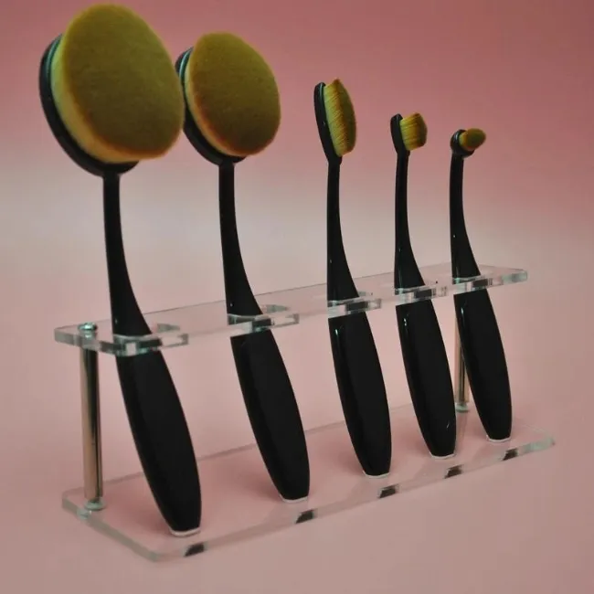 Conjunto de brochas de maquillaje multifuncionales profesionales con soporte de plexiglás para estudio de belleza