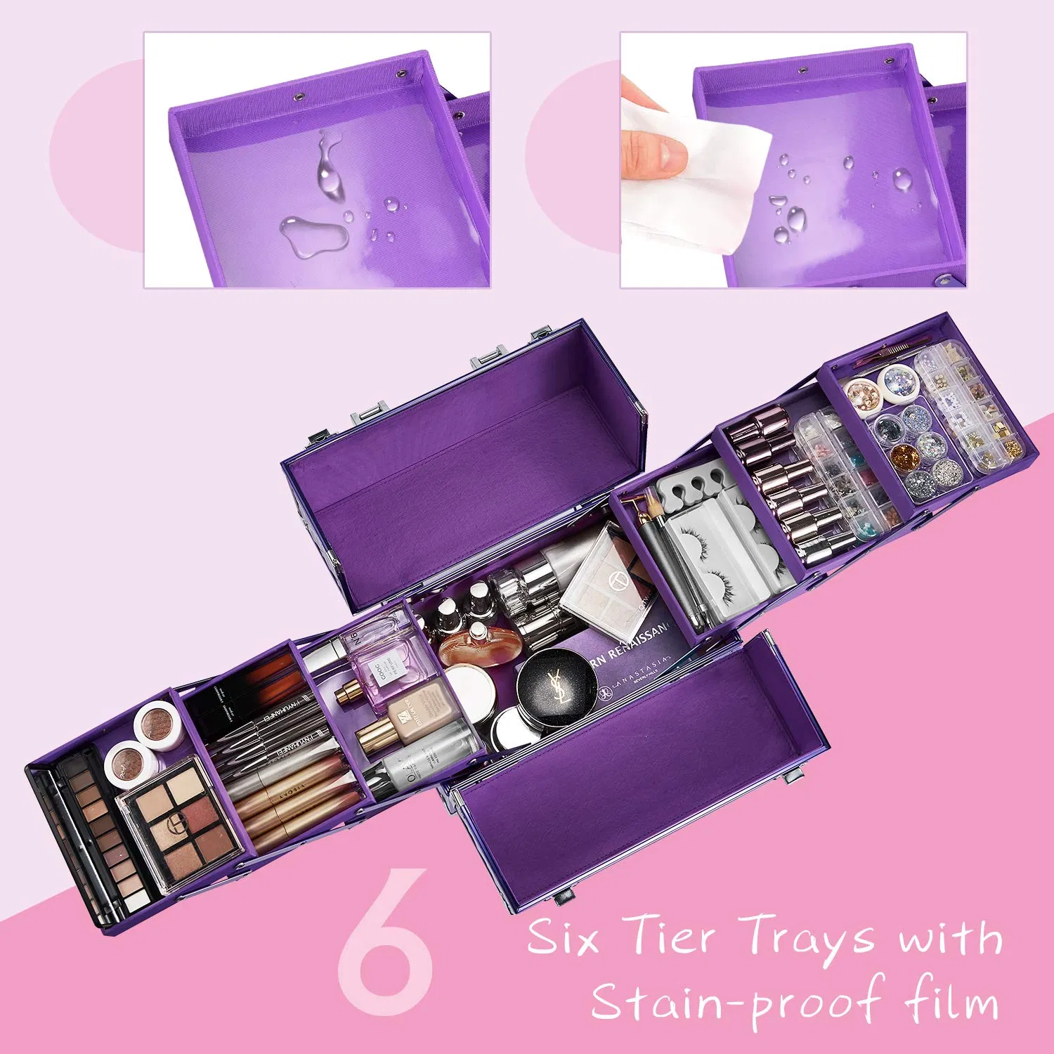Estuche de maquillaje profesional de aluminio, estuche portátil para cosméticos, organizador de almacenamiento de maquillaje