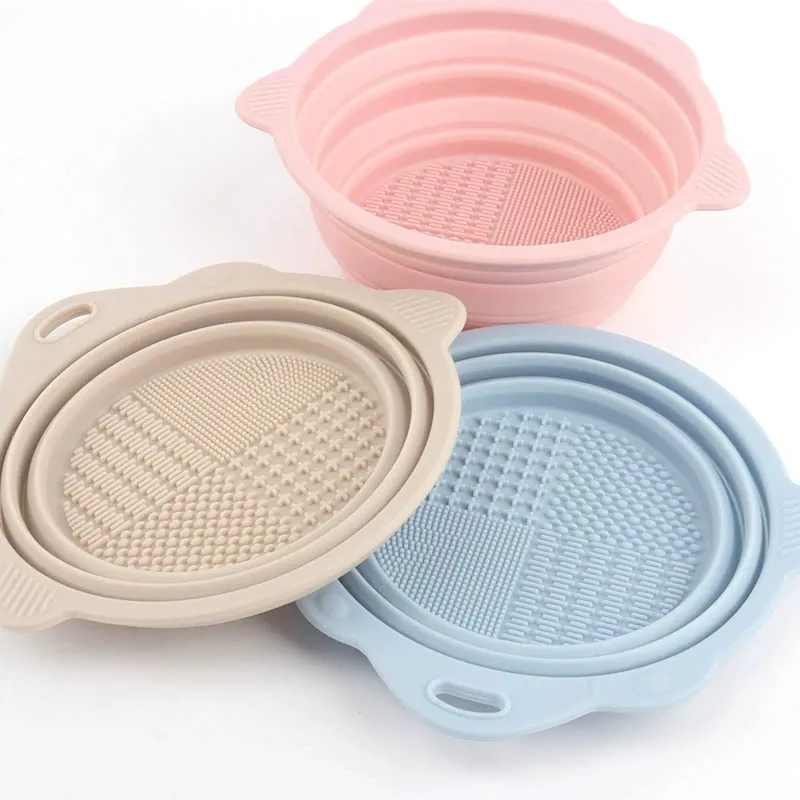 Utensilios domésticos eficientes para herramientas de belleza, tazón limpiador de brochas de maquillaje de silicona plegable