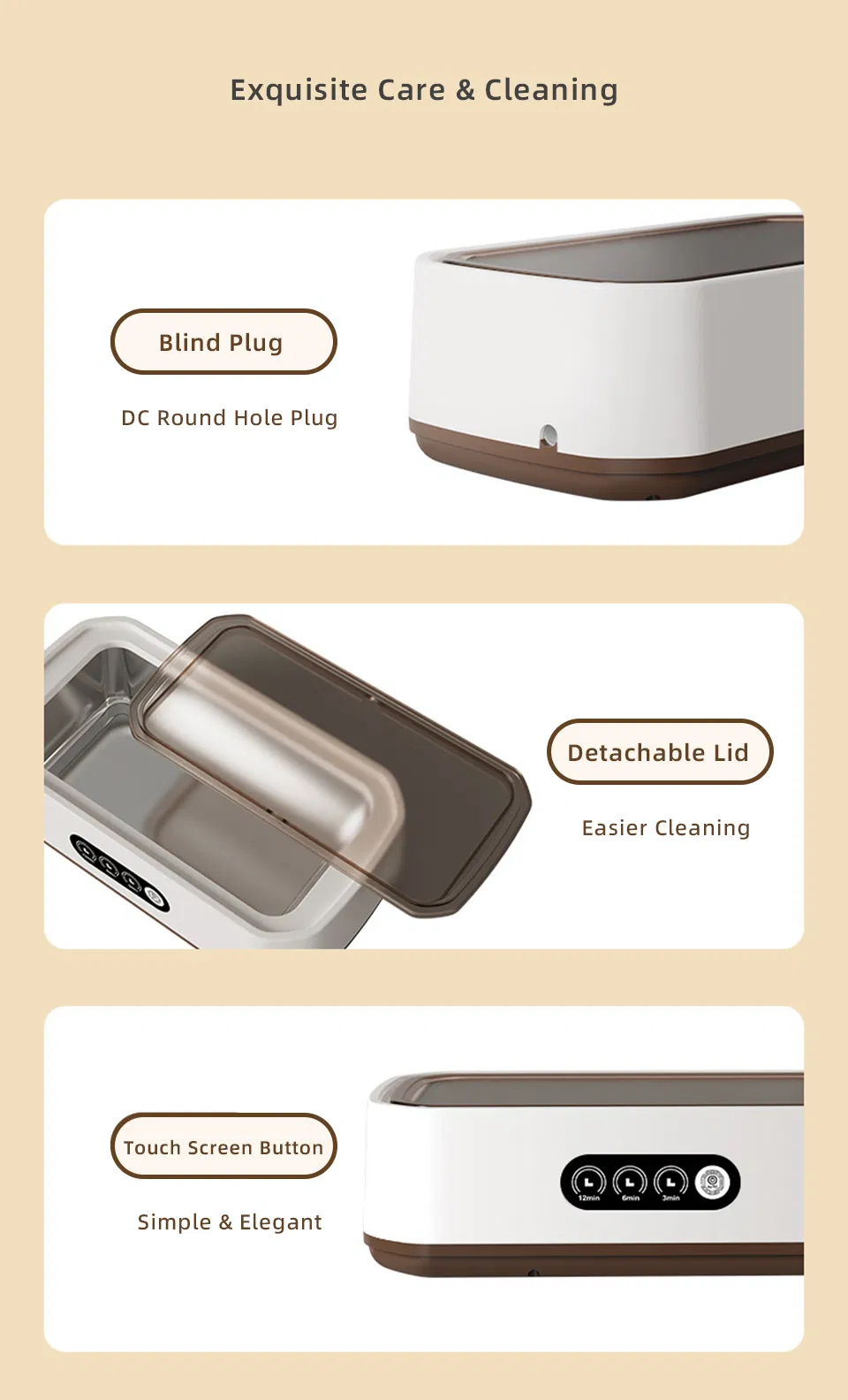 Limpiador ultrasónico mini para brochas de maquillaje, gafas, joyas, dentaduras y relojes