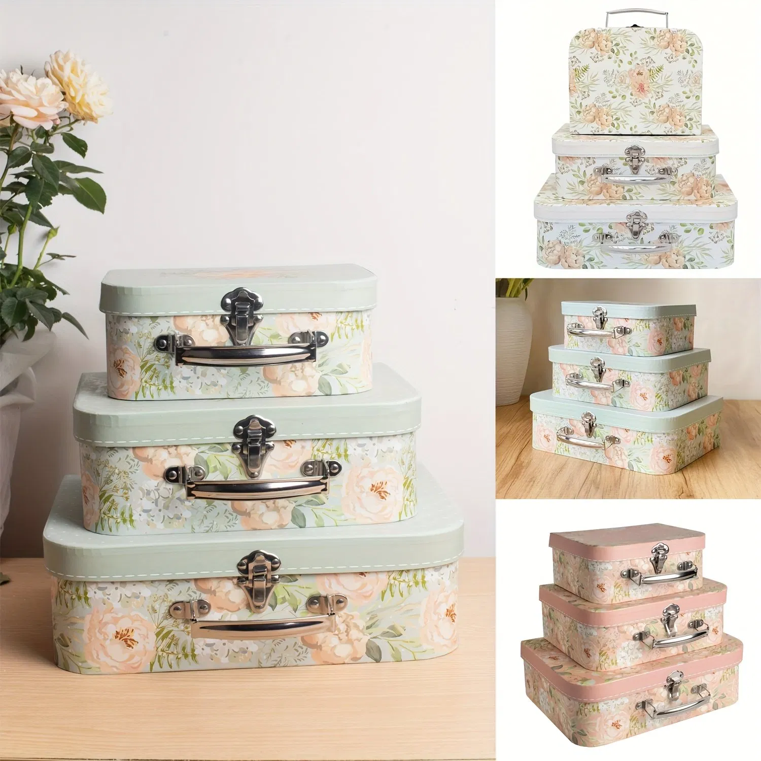 Maletas de cartón diseñadas para organización, decoración, con tapas, cajas de regalo para el Día de San Valentín, bodas, almacenamiento de fotos de cosméticos