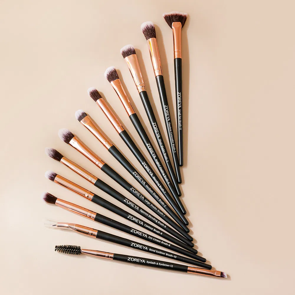 Maravilloso 12-Piece Set de Pinceles para Maquillaje de Ojos con Estuche de PU