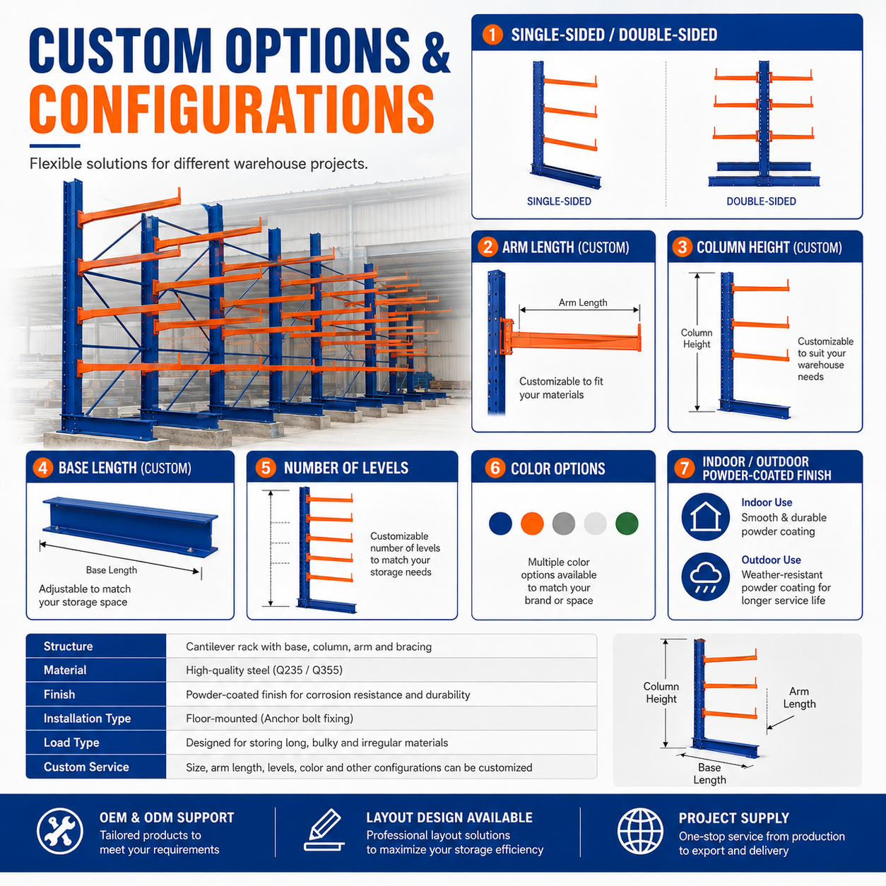 Industrial Cantilever Storage Rack for Steel Pipe Timber Lumber and Profiles