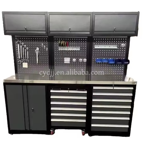 CYD New Red&amp;Black Large Steel Combination Workbench/Garage Cabinet System Professional Metal Duty Storage Furniture Workstation