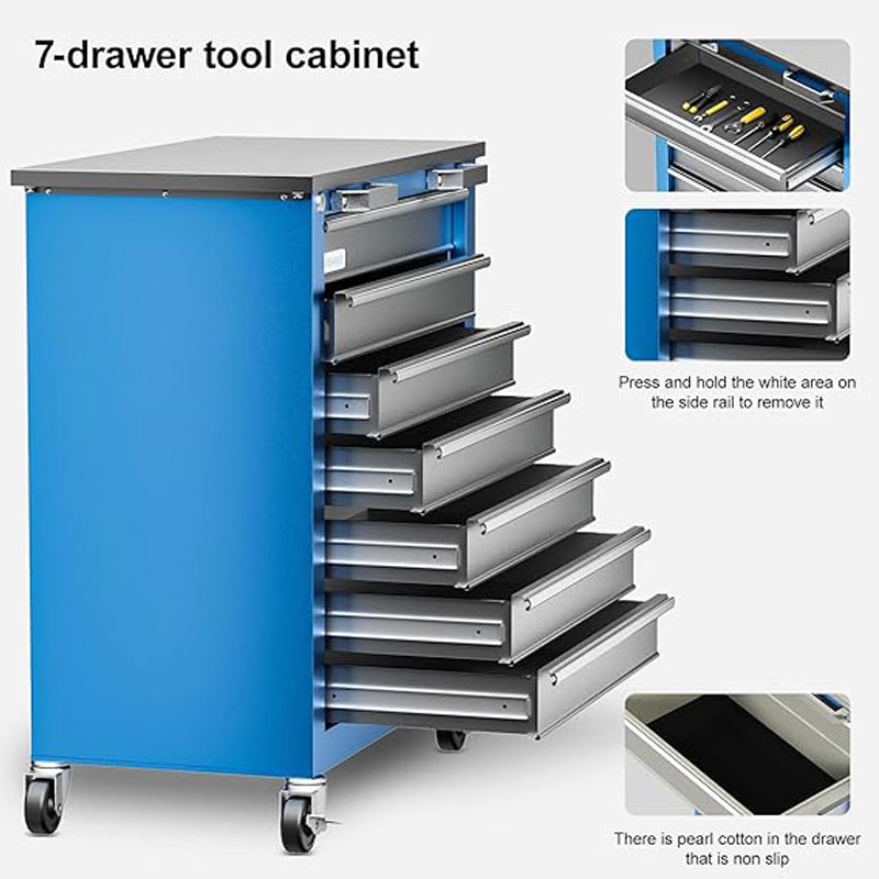 Blue 7-Drawer Steel Workbench Workshop Cabinet Rolling Tool Chest With EPA LARBANKE ODM OEM 18 Months GARAGE METAL For Workshop