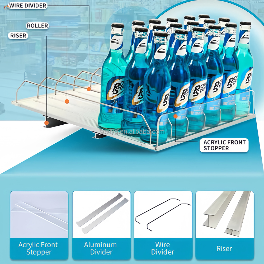 XLW Heavy Duty Flexible Shelf Roller Beverage Display Rack for Refrigerator Supermarket Gravity Shelving