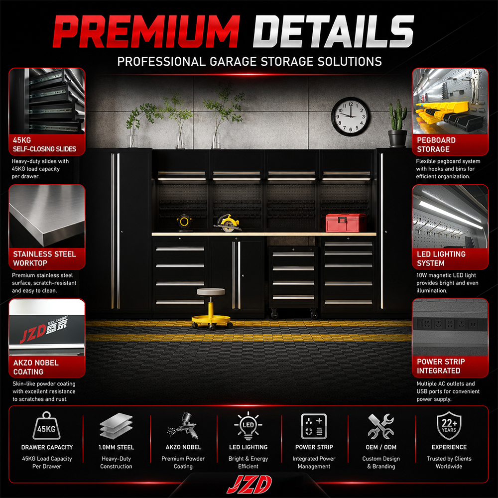 JZD New Design Heavy-Duty Garage Combination Tool Cabinets Workshop Metal Workbench With Drawers Tool Cart With Tools