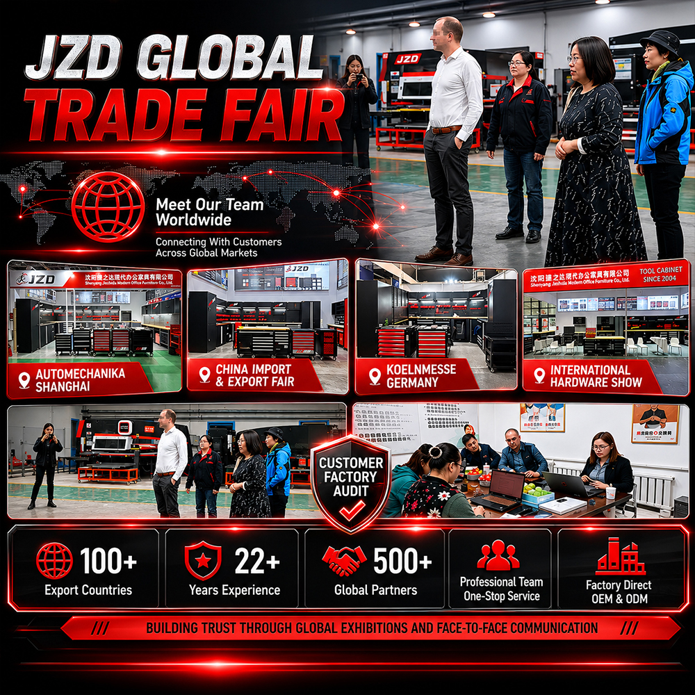 JZD Factory Workshop Cabinet Metal Garage Corner Solution Storage Steel Workbench With Drawers Tool Cabinet