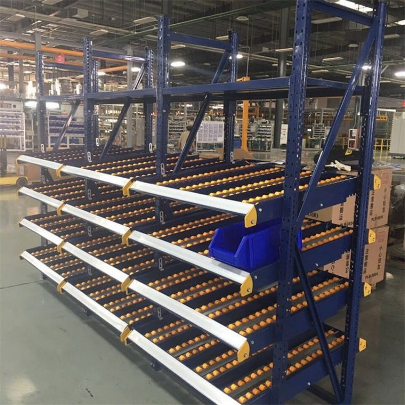Flow Rack Storage System for FIFO Inventory Management | Industrial Gravity Roller Shelving for Assembly Line / Cold Storage
