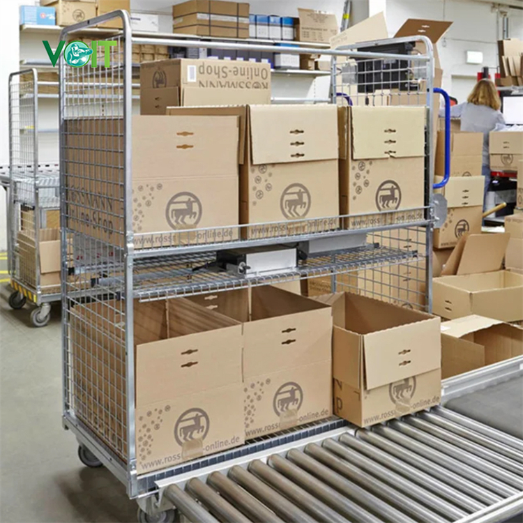 Ecommerce Multi Level Metal Shelf Picking Trolley With Folded Steps