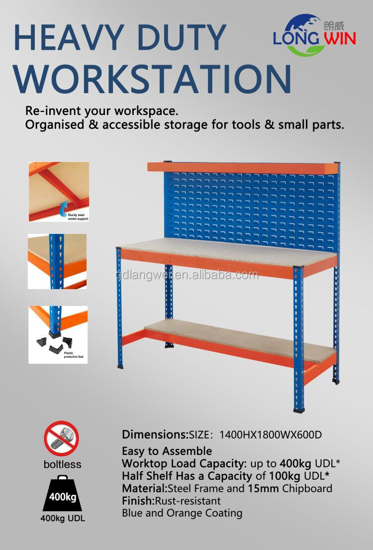 High Quality Industrial Two-Shelf Workbench System Heavy Duty Tool Storage Metal Worktable