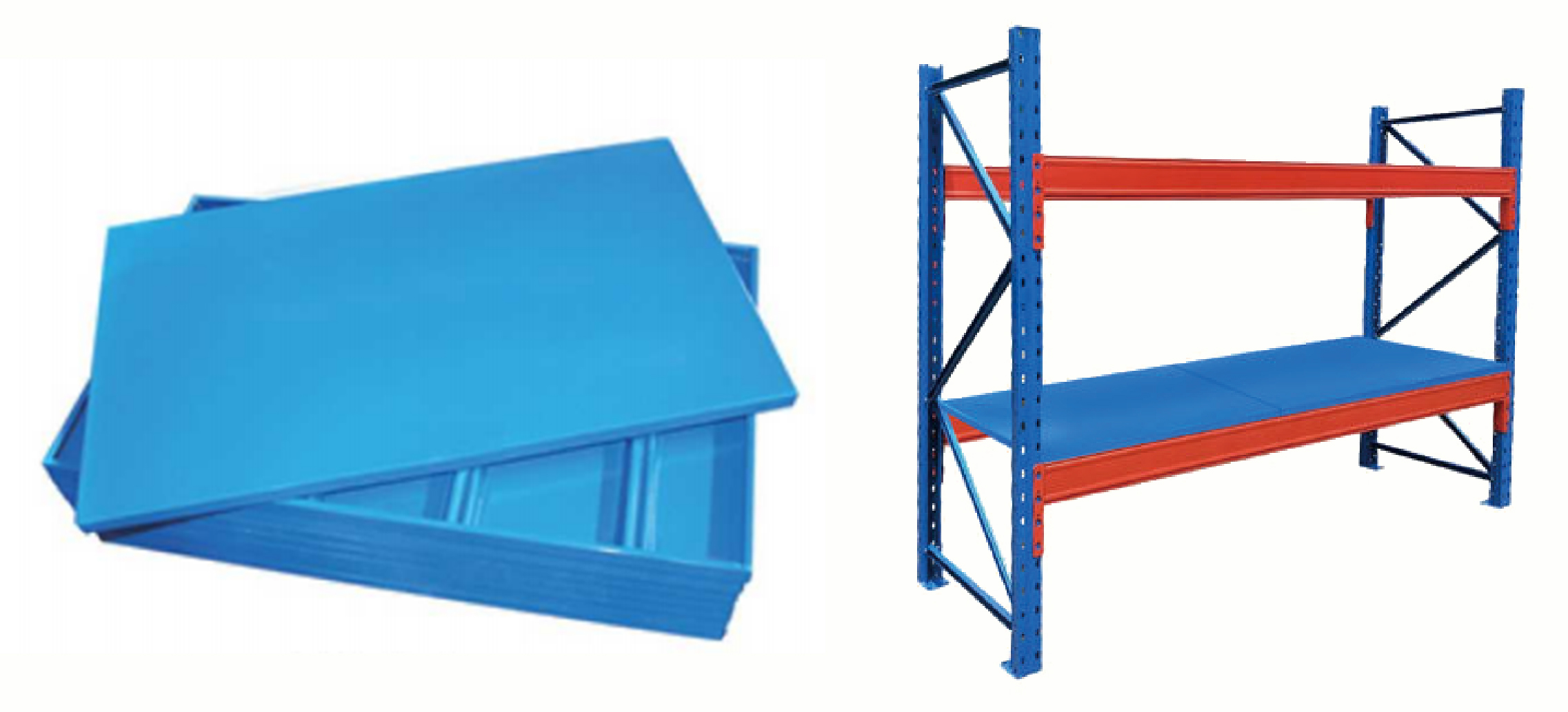 Rack with metal shelves