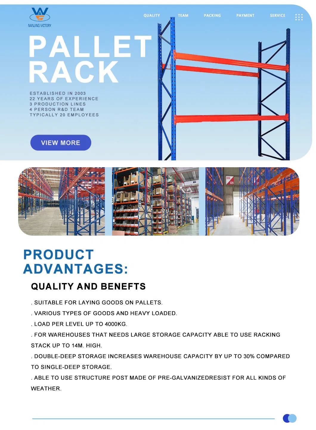 Selective Storage Very Narrow Aisle Pallet Rack