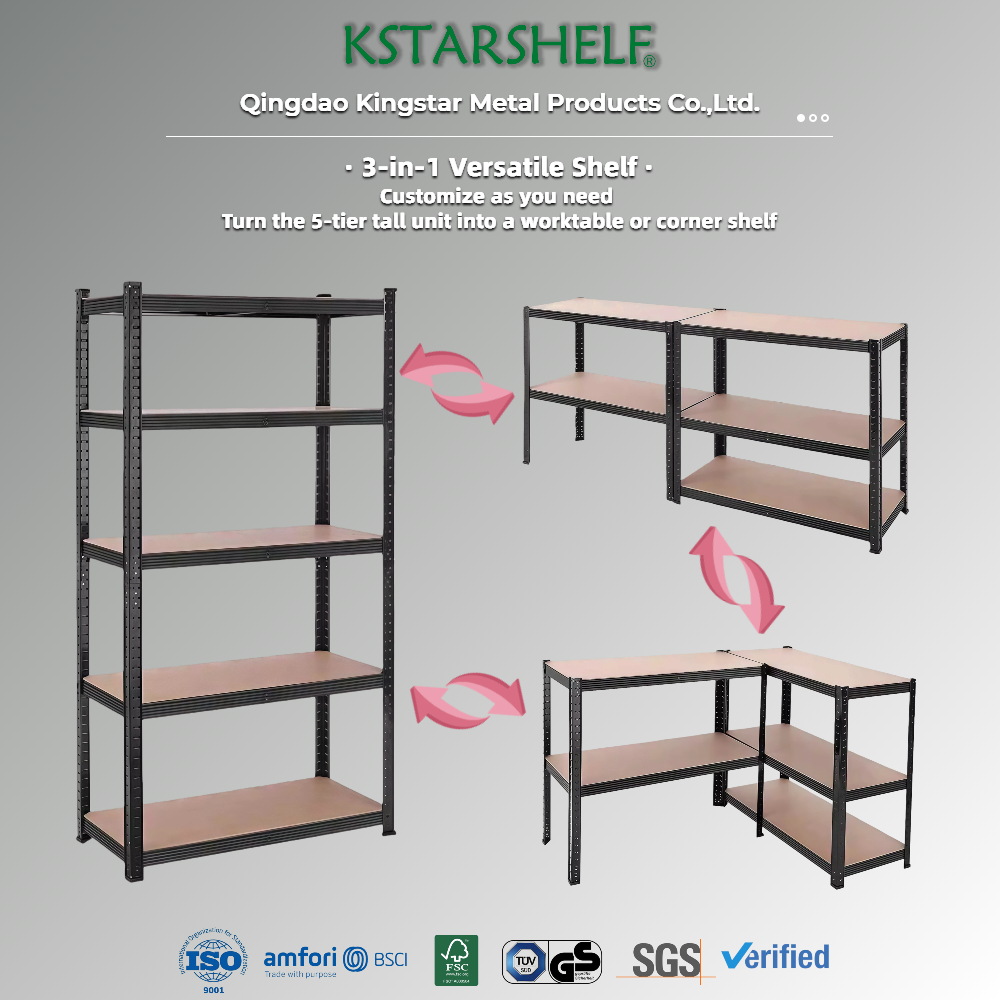 Kingstar Heavy Duty 5-Tier Standing Steel MDF Storage Rack 150kg Capacity Boltless Adjustable Shelving Rack Warehouse Shelf