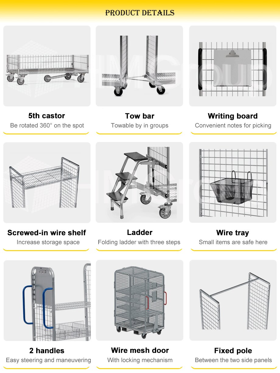 Adjustable Shelves Durable Metal Steel Welding Material Multi Level Heavy Duty Picking Trolleys for Warehouse