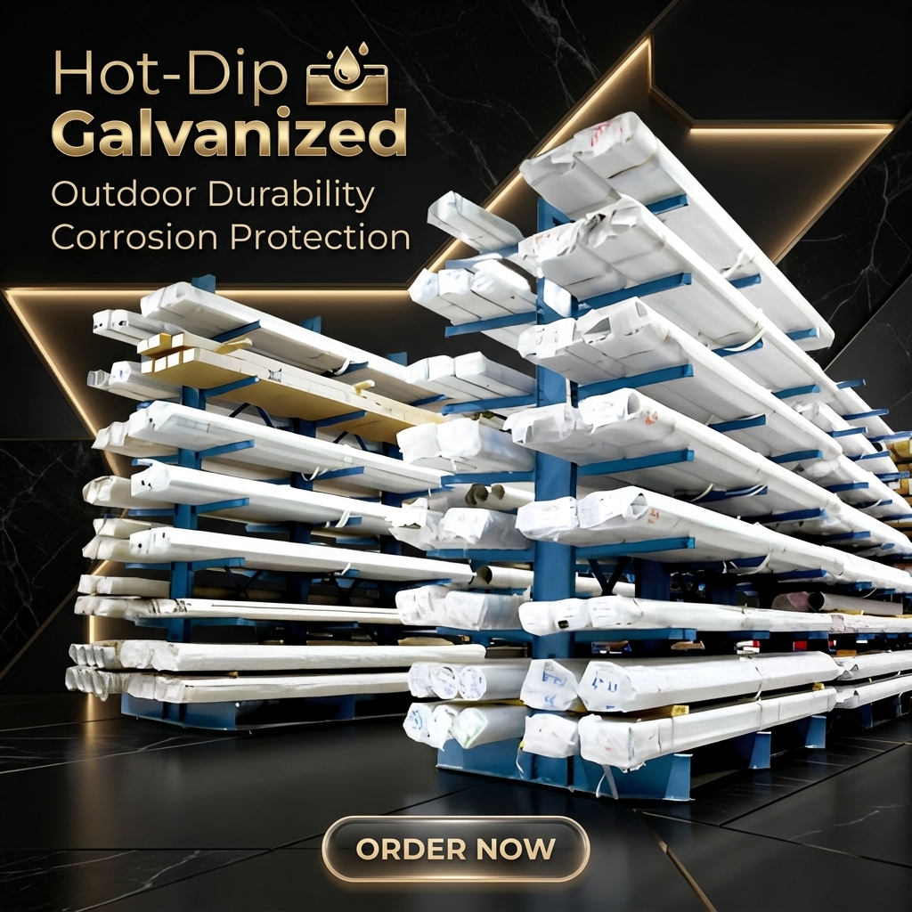 Hot-Dip Galvanized Outdoor Cantilever Rack, Anti-Corrosion Steel Pipe Storage, Saudi Vision 2030 Infrastructure Solutions.