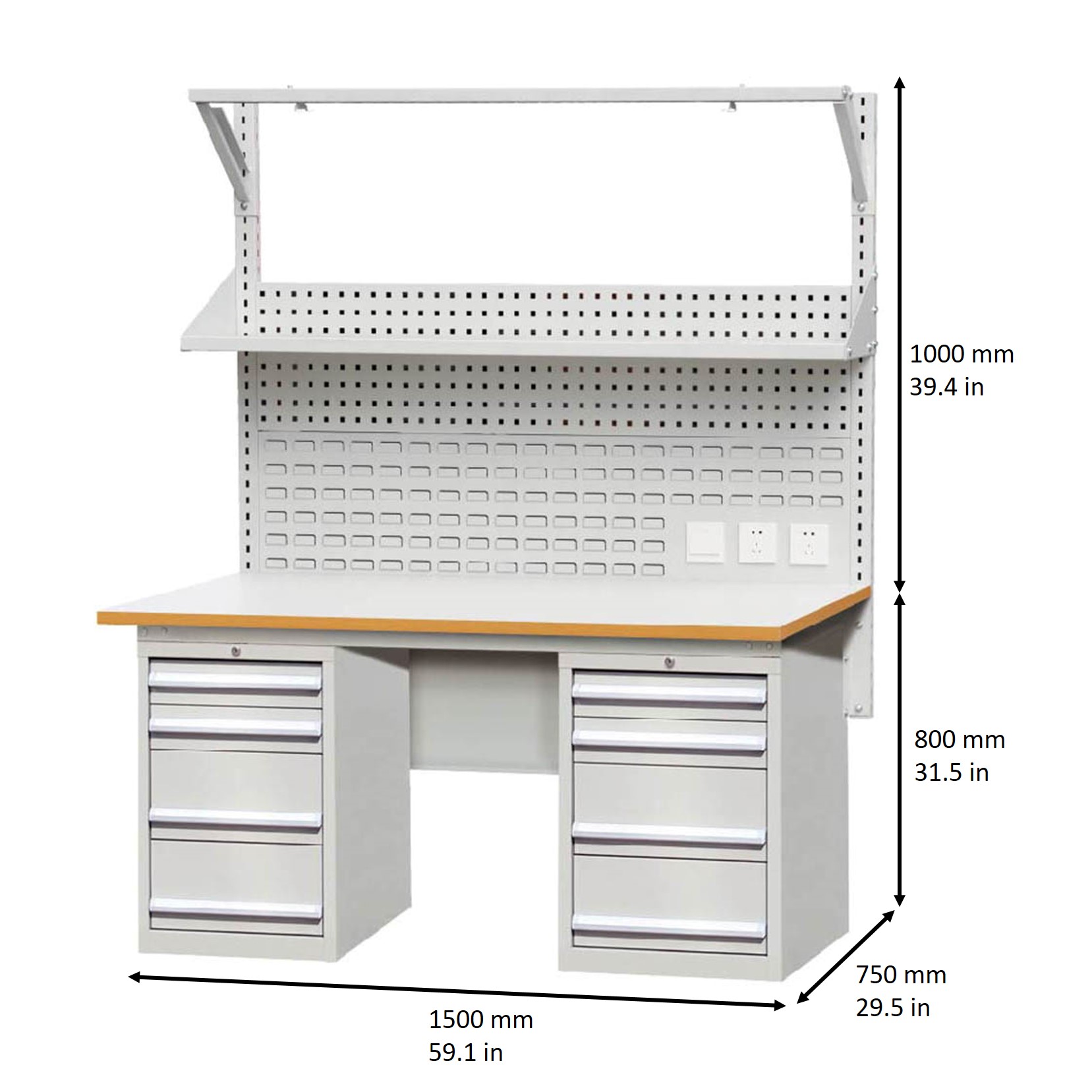 ROCKBEN Safety Protection 8 Drawers Adjustable Shelves ESD Powder Coated Hanging Board Workbench and Worktables