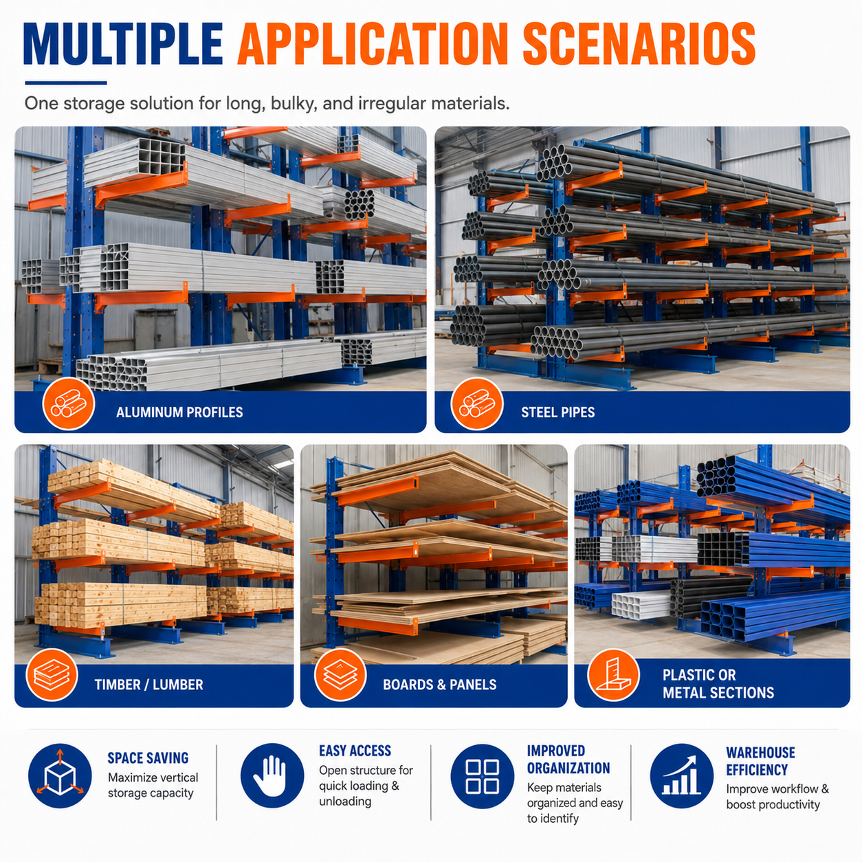 Customized Heavy Duty Irregular Goods Storage Special Cantilever Racking Adjustable Cantilever Rack for Warehouse Pipe Lumber