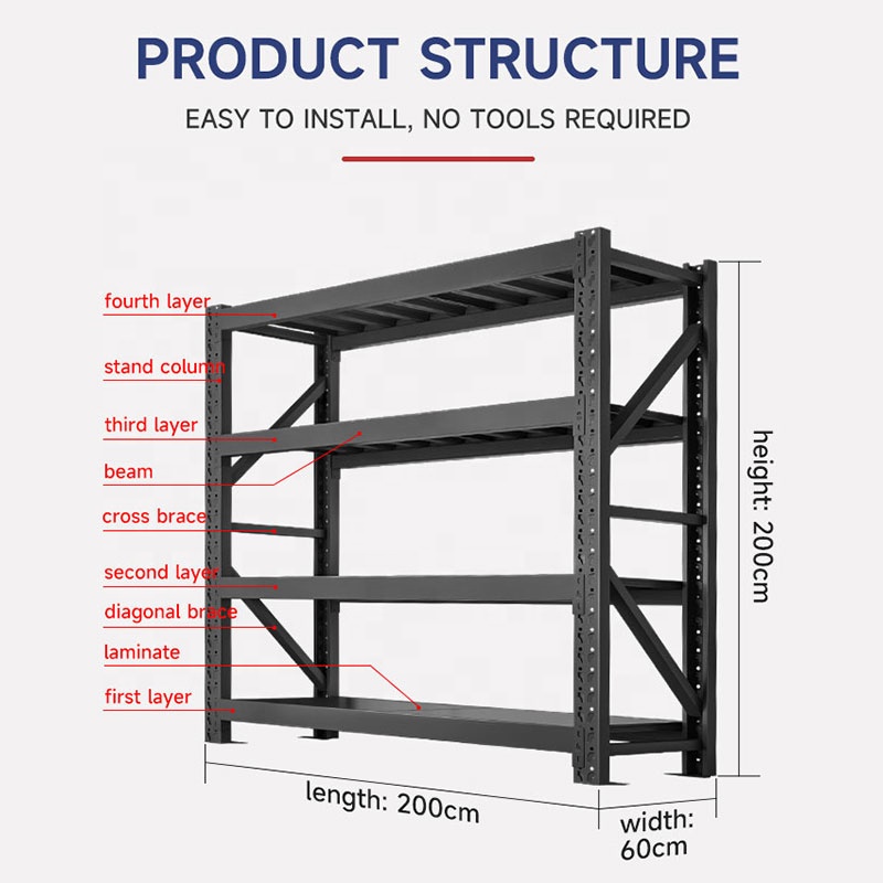 Boltless Adjustable 300kg/Layer Steel Racks Warehouse Industrial Stack Storage Racking Shelving System