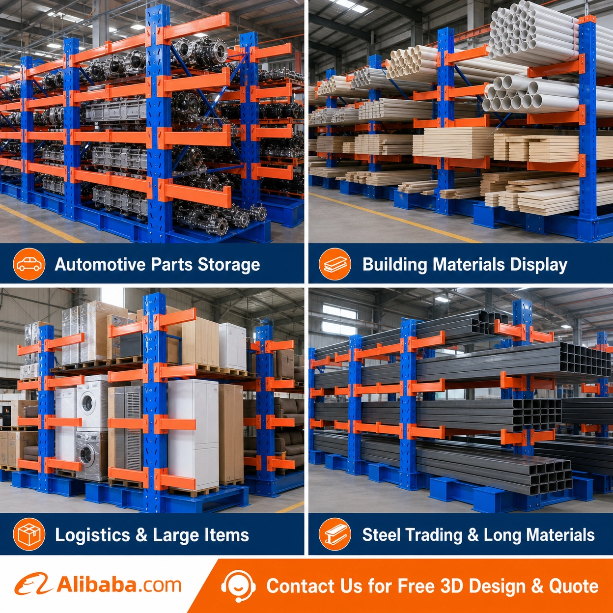 Smartlog Bolt Assembled Cantilever Rack Cantilever Racking Industrial Storage Rack For Large Automated Warehouse Storage