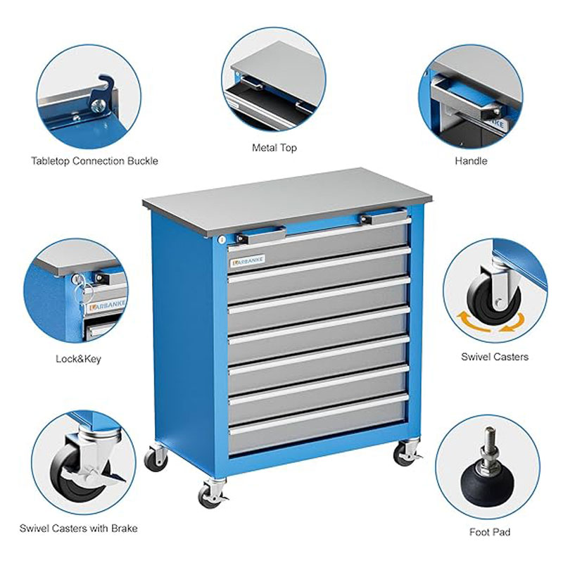 Blue 7-Drawer Steel Workbench Workshop Cabinet Rolling Tool Chest With EPA LARBANKE ODM OEM 18 Months GARAGE METAL For Workshop