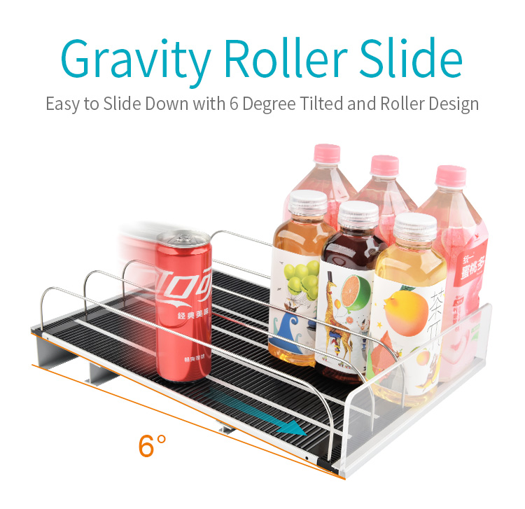 Plastic Gravity Bottle Drink Roller Display Rack Rolling Track Shelving Cooler Glide for Fridge