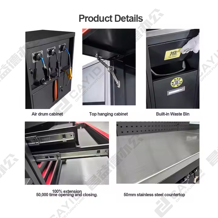 CYD Heavy Duty Garage Storage Combination Tool Cabinets Stainless Steel TopWorkshop Metal WorkBench Tool Bench Workstation