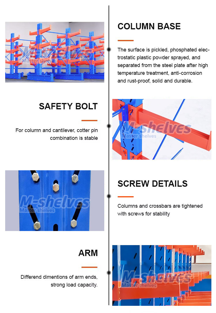 Industrial Strength Steel Cantilever Racking with Heavy Duty Stackable Shelves Anti-Rust & Powder Coated