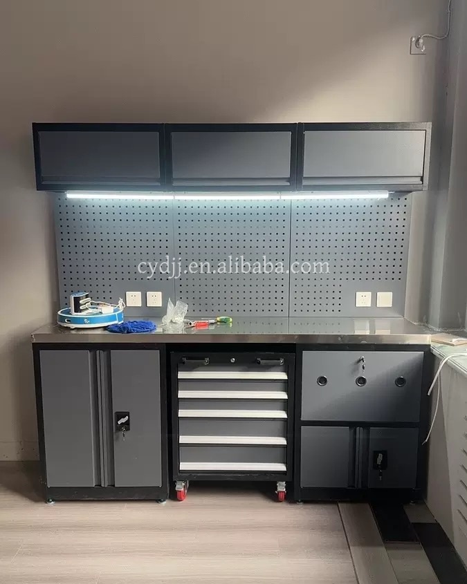 CYD New Red&amp;Black Large Steel Combination Workbench/Garage Cabinet System Professional Metal Duty Storage Furniture Workstation