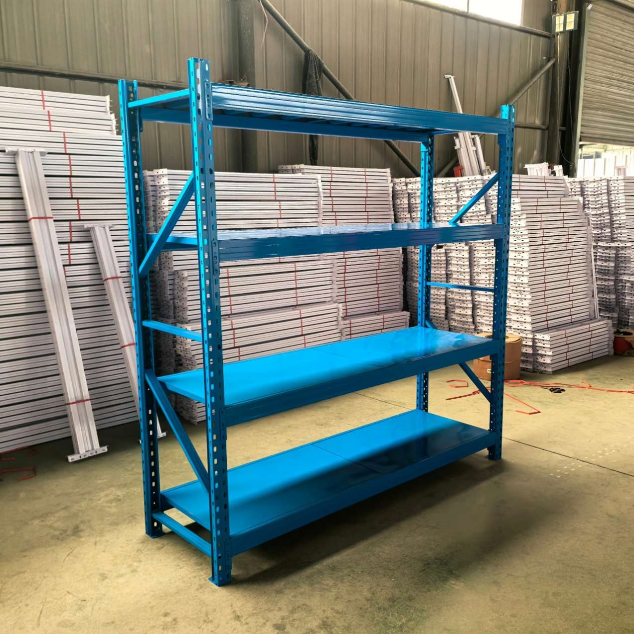 Direct Factory Supply Medium-Duty Industrial Warehouse Storage Rack Steel Shelves 4-Layer Boltless Corrosion Protection