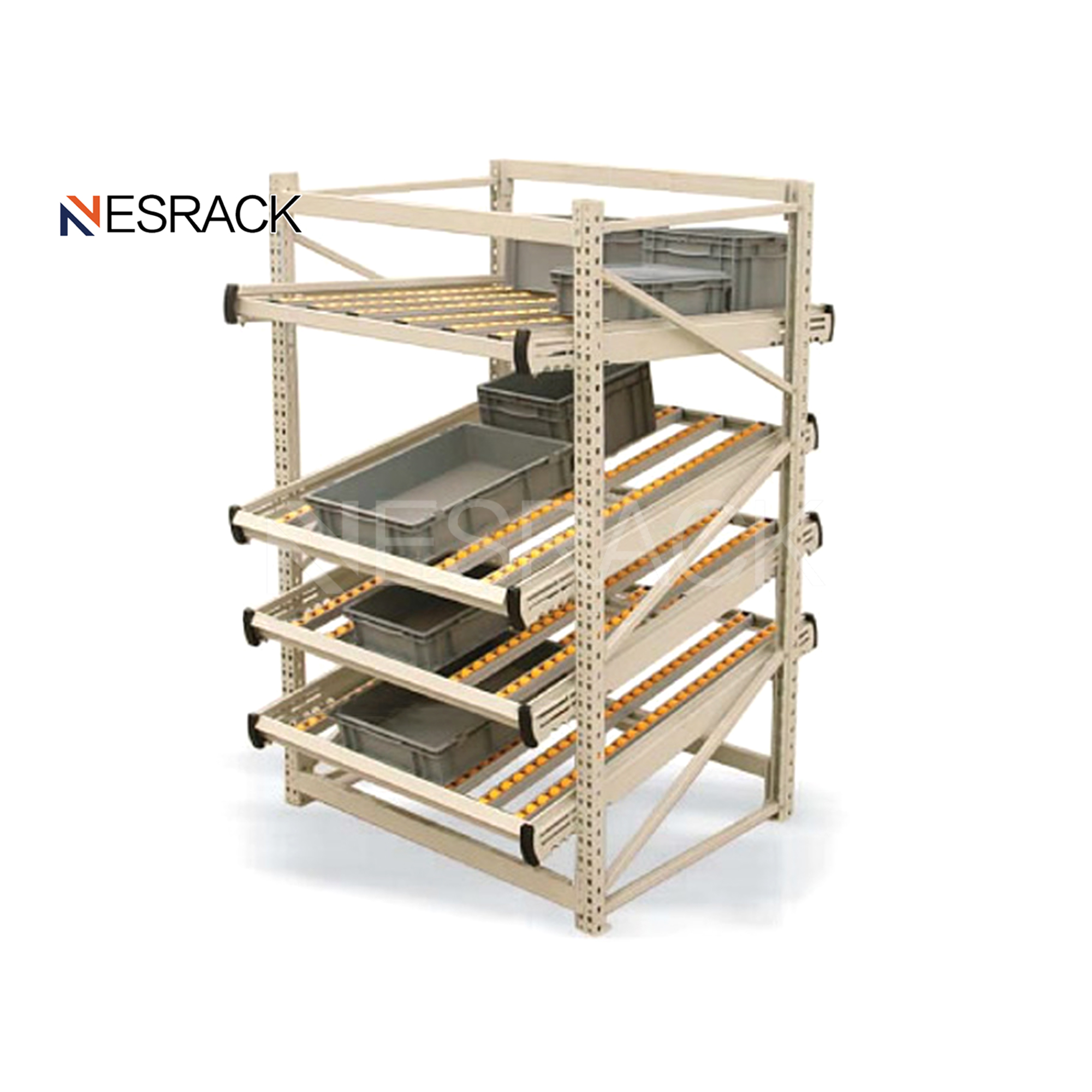 Wholesale Customized Q235B Steel Selective Warehouse Storage Gravity Carton Flow Racking Roller Rack Stacking Racks Shelves
