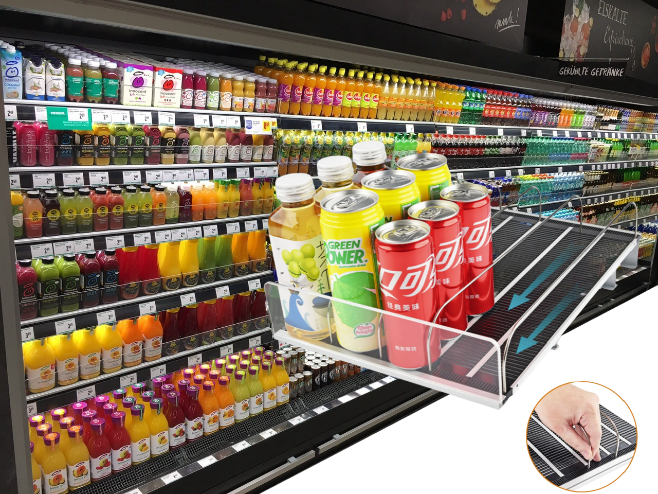 Beer Cave Rack Beverage Cooler Feed Glides Gravity Roller Shelf Heavy Duty Shelving for Cold Room Display