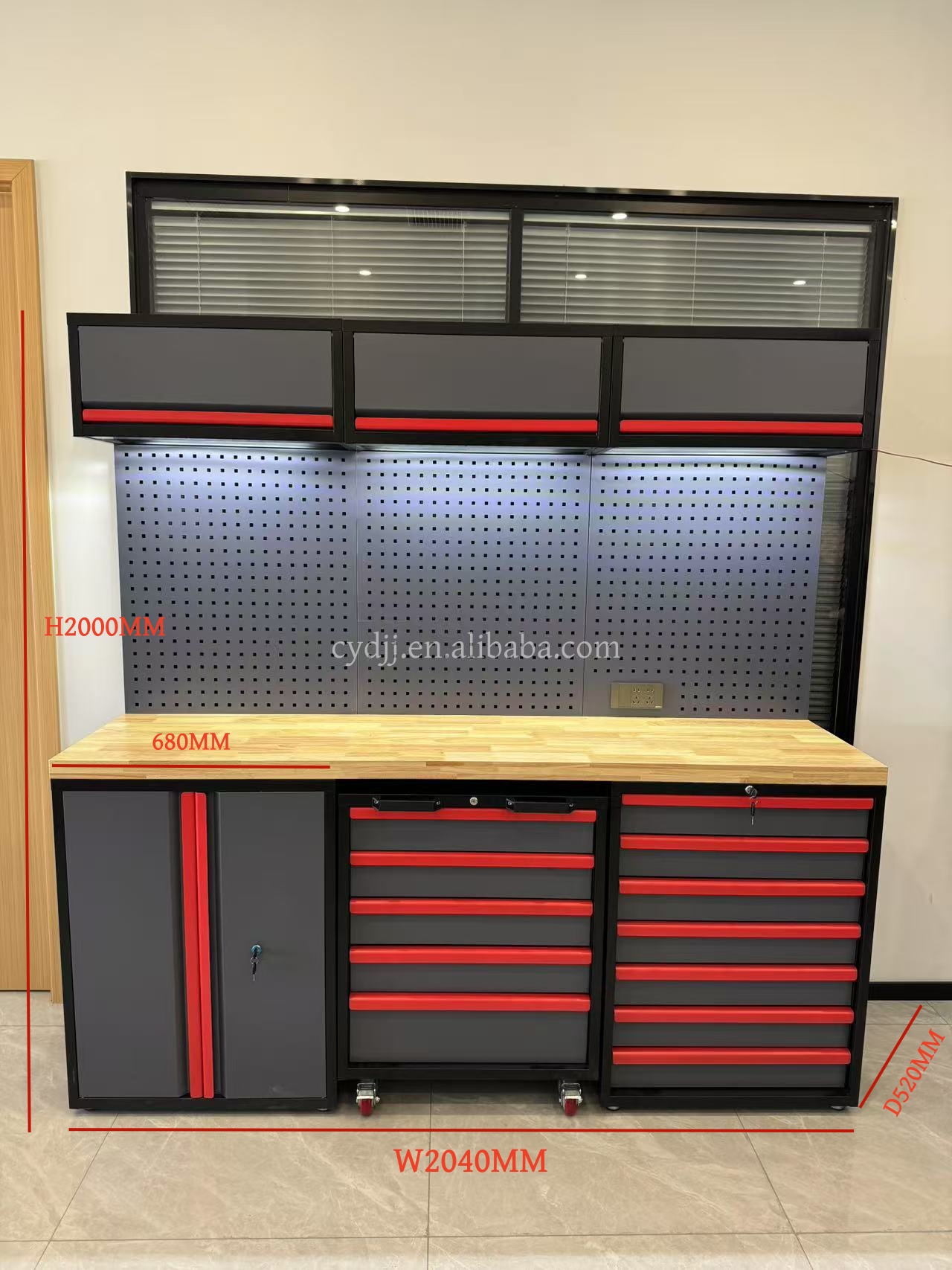 CYD New Red&amp;Black Large Steel Combination Workbench/Garage Cabinet System Professional Metal Duty Storage Furniture Workstation