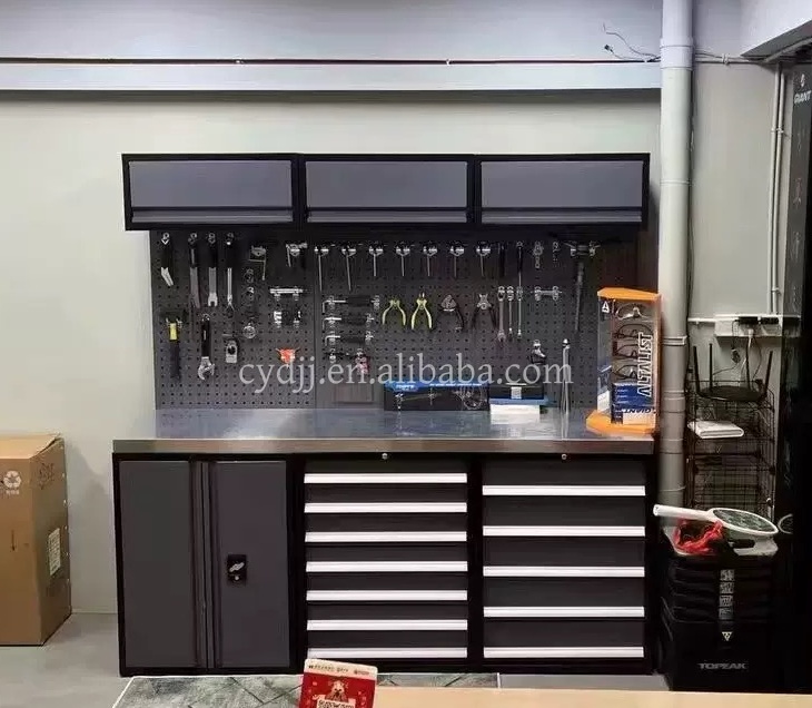 CYD New Red&amp;Black Large Steel Combination Workbench/Garage Cabinet System Professional Metal Duty Storage Furniture Workstation