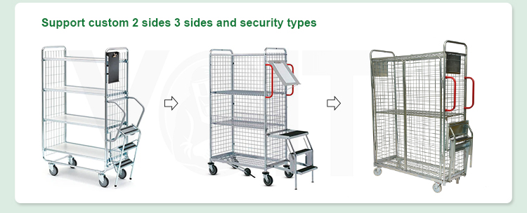 Ecommerce Multi Level Metal Shelf Picking Trolley With Folded Steps