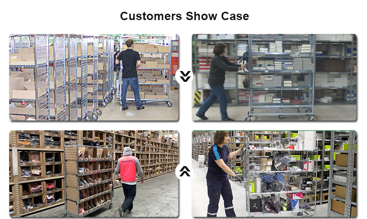 Ecommerce Multi Level Metal Shelf Picking Trolley With Folded Steps