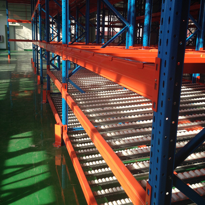 Flow Rack Storage System for FIFO Inventory Management | Industrial Gravity Roller Shelving for Assembly Line / Cold Storage