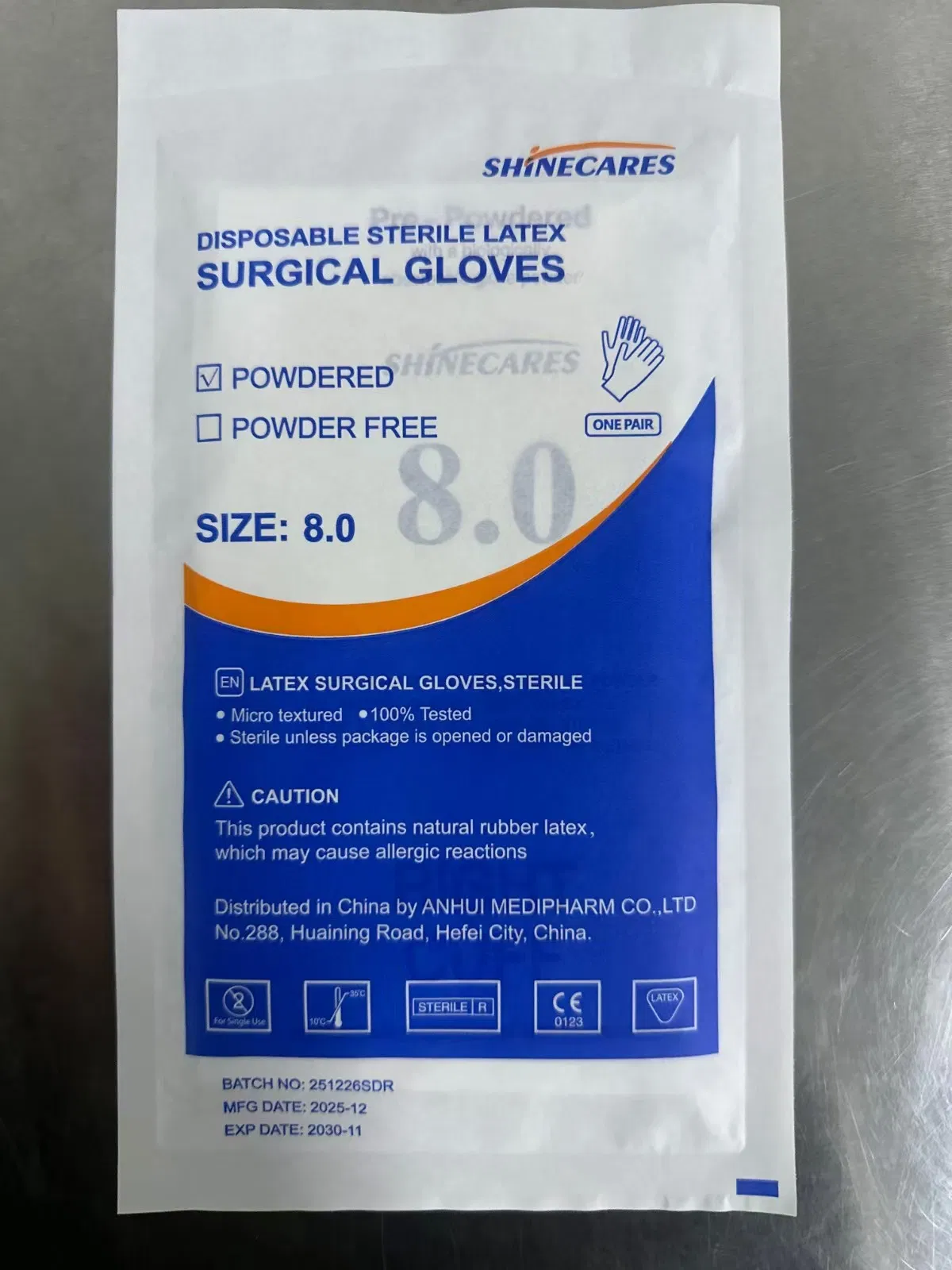 قفازات طبية جراحية من اللاتكس عالية الجودة خالية من البودرة أو معبودرة CE&ISO13485